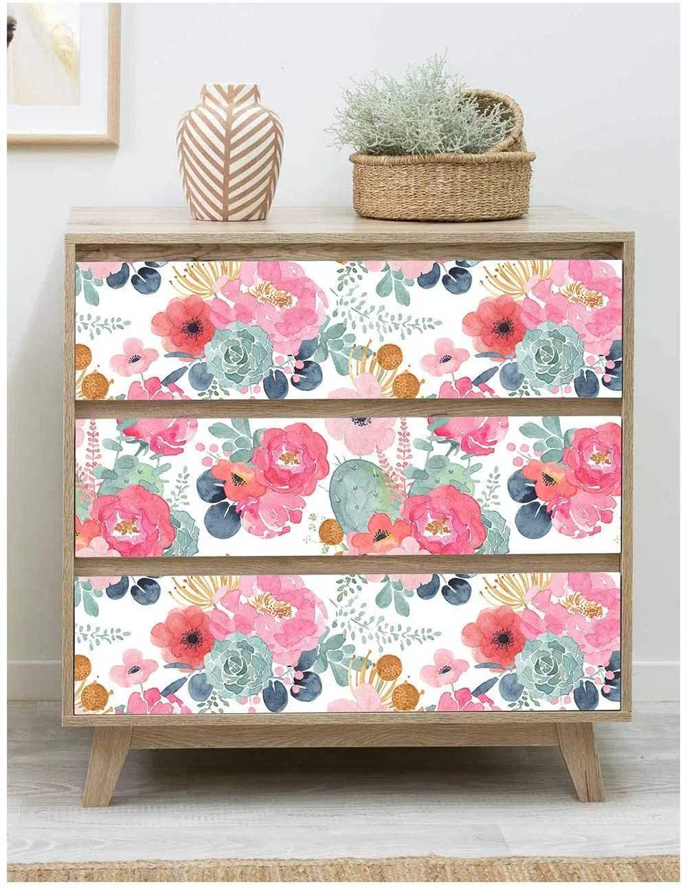Haohome Floral Wallpaper descascam e vara cacto de aquarela branco/rosa/verde/azul marinho Adesivo de contato de contato 21072249777563