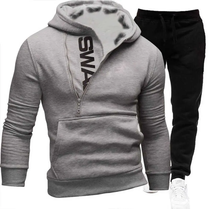 Survêtements pour hommes 2 pièces ensemble sweat-shirt + pantalons de survêtement vêtements de sport sweats à capuche décontractés vêtements masculins grande taille mode 211006