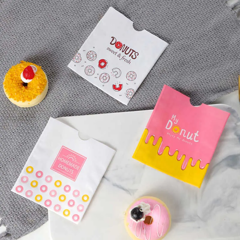 Stobag 100 / Donuts Emballage Sacs en papier Fête d'anniversaire Baby Douche Boulangerie Cuisson Snack Fournitures à la main Kind Favor 210602