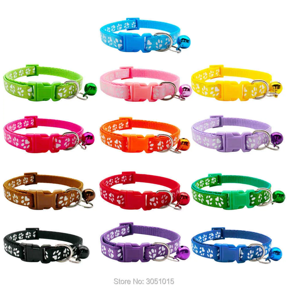 Hurtownie Paw Collars 100 x Cute Bell Małe Dog Collar Cat Collar Collar Regulowany Puppy Cats Akcesoria 210729