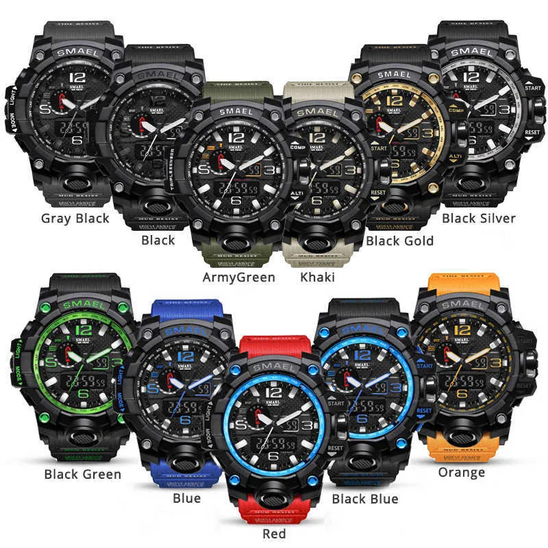 Smael Brand Luxury Military Sports Watches Men Quartz 아날로그 LED 디지털 시계 남자 방수 시계 듀얼 디스플레이 손목 시계 x062276y