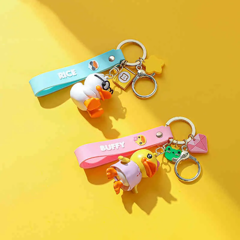 Dessin animé BDUCK Little Yellow Duck Keychain pour femmes Sac Pendentif Poupée créative sac à dos Clé Accessoire Courte