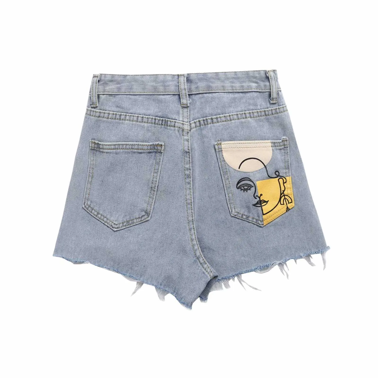 Denim Shorts Femmes D'été Taille Haute Imprimé Casual Mode Élégant Chic Lady Jeans court femme 210709