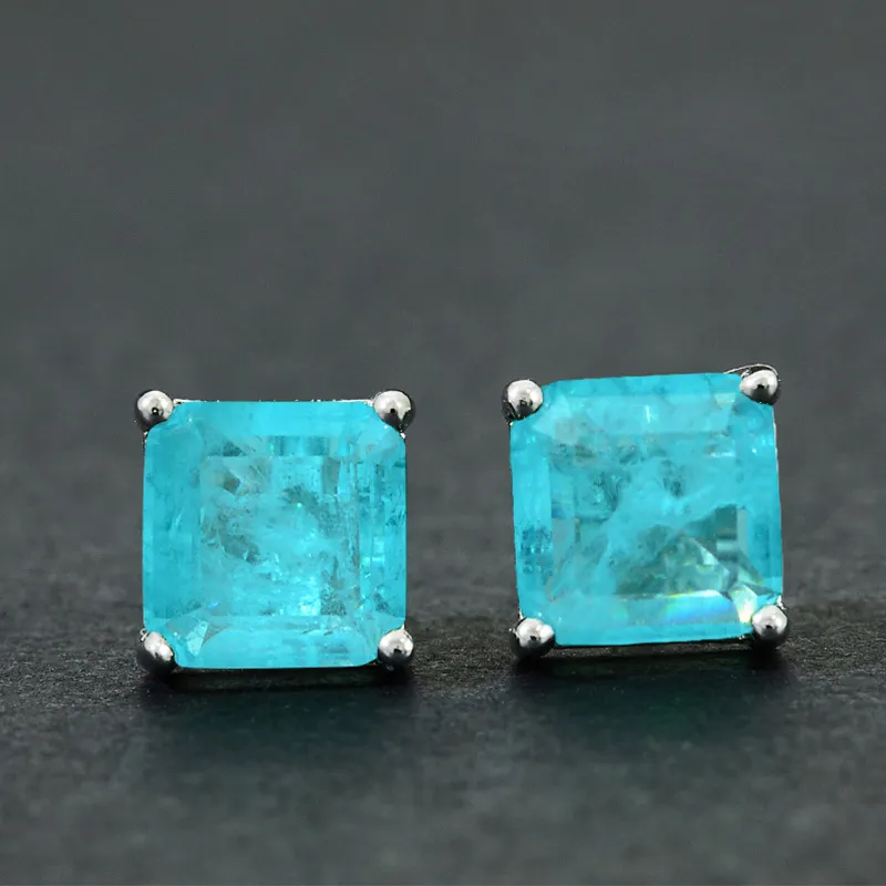 Vintage réel 925 en argent Sterling Paraiba Tourmaline pierre précieuse pierre de naissance oreille goujons boucles d'oreilles dames bijoux fins cadeaux