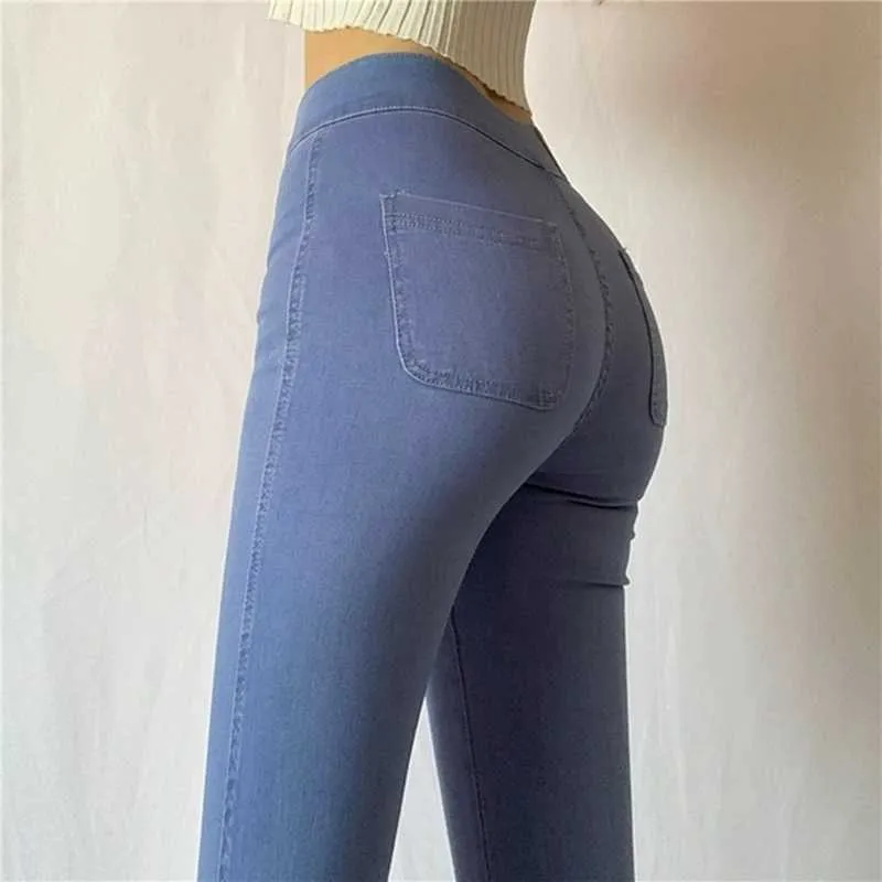 Abbigliamento donna Jeans skinny più elastici Pantaloni bianchi a vita alta sexy alla moda 210604