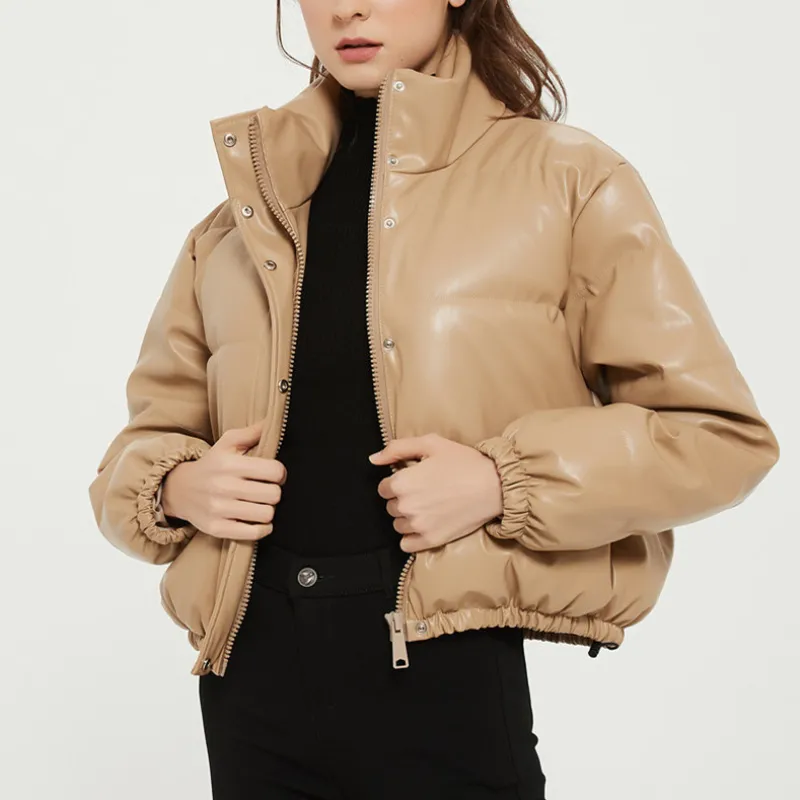 Cappotti di cotone in pelle oversize da donna casual Moda donna inverno caldo colletto alla coreana Capispalla giacca con coulisse femminile 210515