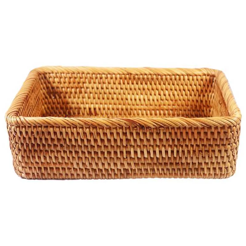 Rektangulär handvävd korg Rattan godis lagring picknickfack mat bröd rätter 210609