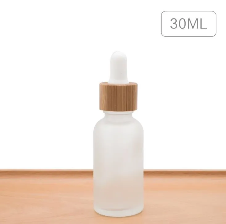 30 ml Frosted Clear Dropper Fles met Bamboe Deksel Cap Essential Oil Glass Flessen Frost Green Parfum Injecties SN256