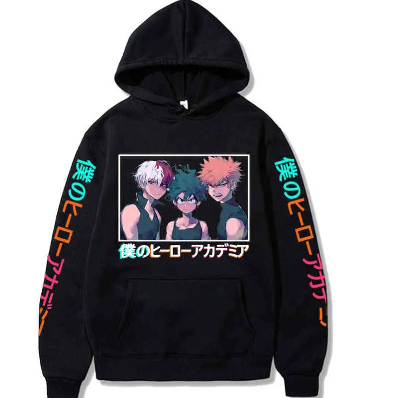 My Hero Academia Anime Hoodie Men Long Sleeve Shoto Todoroki Bakugou Katsuki Deku Sweatshirts Manga Pullover Tops H1227