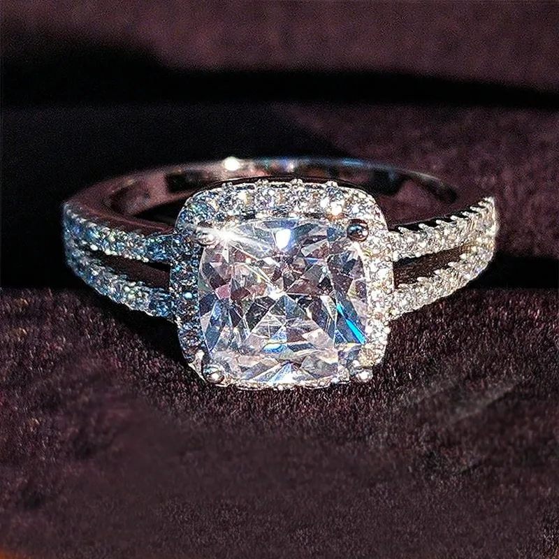 100% 925 Sterling Silver Engagement Bröllop Promise Ring för kvinnor Rosa Blå Fashion Finger Original Design Smycken R886