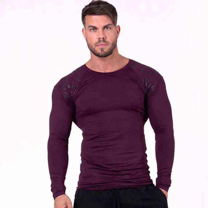 T-shirt da uomo skinny a maniche lunghe Palestra Fitness Bodybuilding Elasticità Compressione Camicie ad asciugatura rapida T-shirt da allenamento maschile Top Abbigliamento H218s