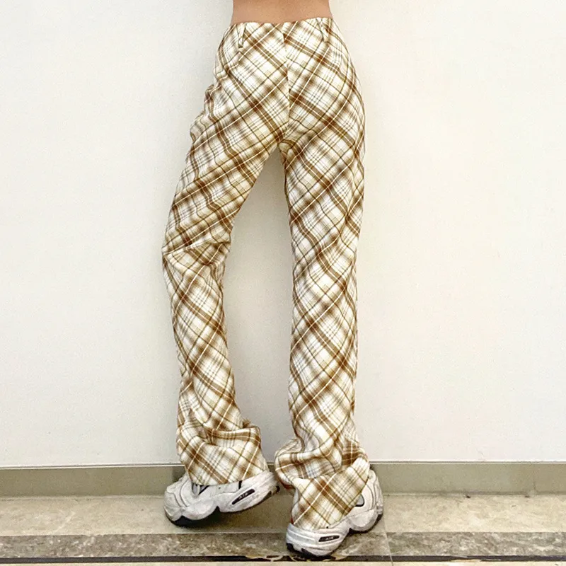 Pantalon à carreaux femmes printemps été décontracté Chic surdimensionné ample pantalon à jambes larges Ins rétro adolescents Harajuku hip-hop tout match 210524