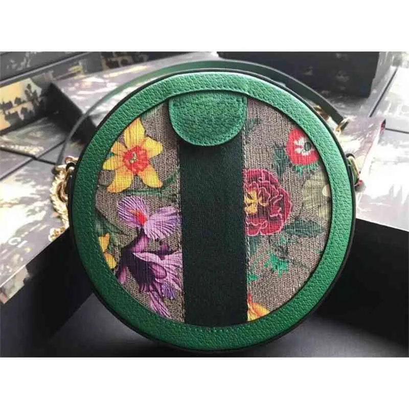 5A Quality 550618 18cm Online Exclusive Ophidia Flora Mini Round Shoulder Bag,Zipper closure,with Dust Bag,DHL 