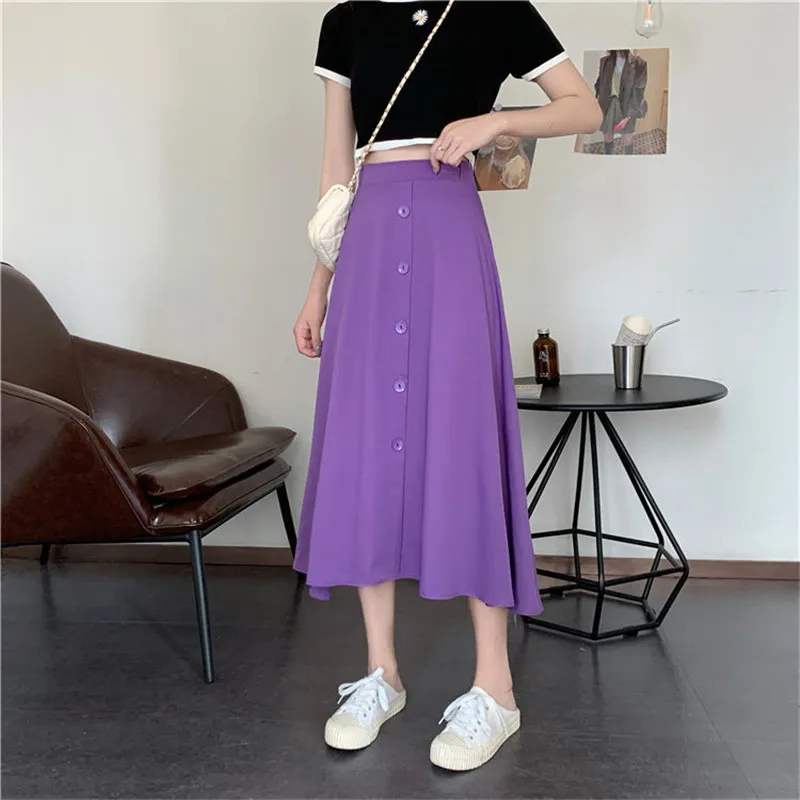 Jupe pour femme violette Vintage Plus Taille Vêtements Jupes longues Automne Noir Harajuku Taille haute Streetwear Mode Dames Bureau 210421