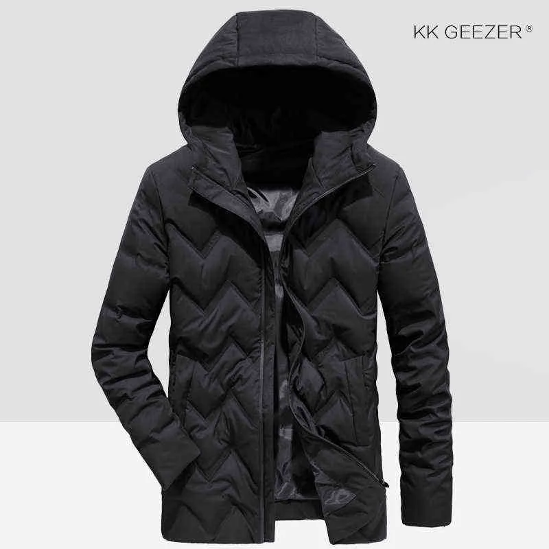 Mens Lange Winter Jassen Windscherm Effen Kleur Duck Parkas Militaire Bedrijf Dikke Jas Padded Parka Waterdichte Overjas Y1103