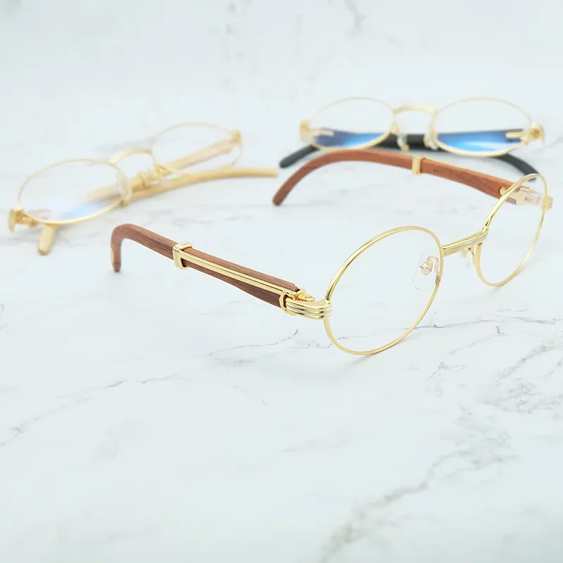 Tasarımcı Güneş Gözlüğü Ahşap Temiz Göz Gözlükleri Erkekler için Retro Oval Gözlükler Çerçeve Kadınlar Erkek Aksesuarları Lüks Altın Optik Fames5615364