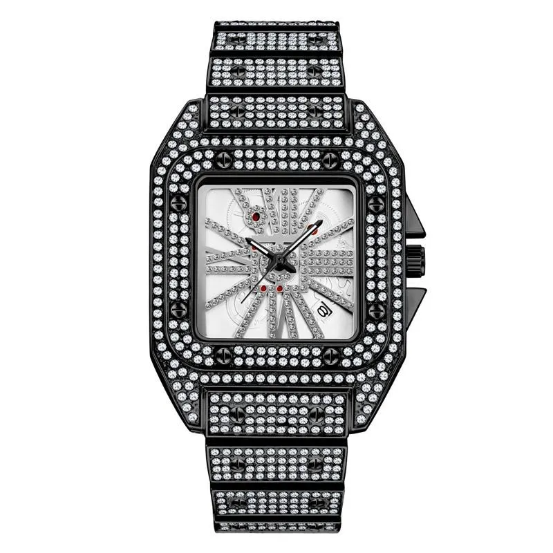Relógios de punho Hip Hop Relógios masculinos Cool Menor de Luxúria quartzo de diamante Relógio Calendar Square