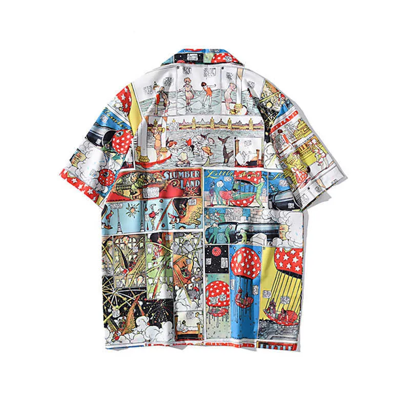 Хип-хоп стиль женская рубашка винтажная одежда мода ретро печатает блузки летняя женская рубашка с коротким рукавом уличная команда 210529