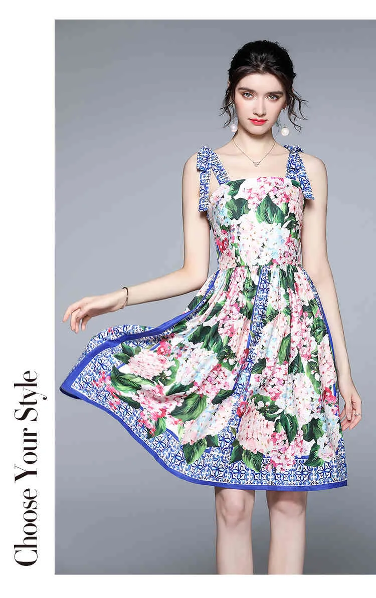Moda Yaz Boho Elbise kadın Spagetti Kayışı Mavi Ve Beyaz Çiçek Baskılı Rahat Ince Elbise Vestidos 210518