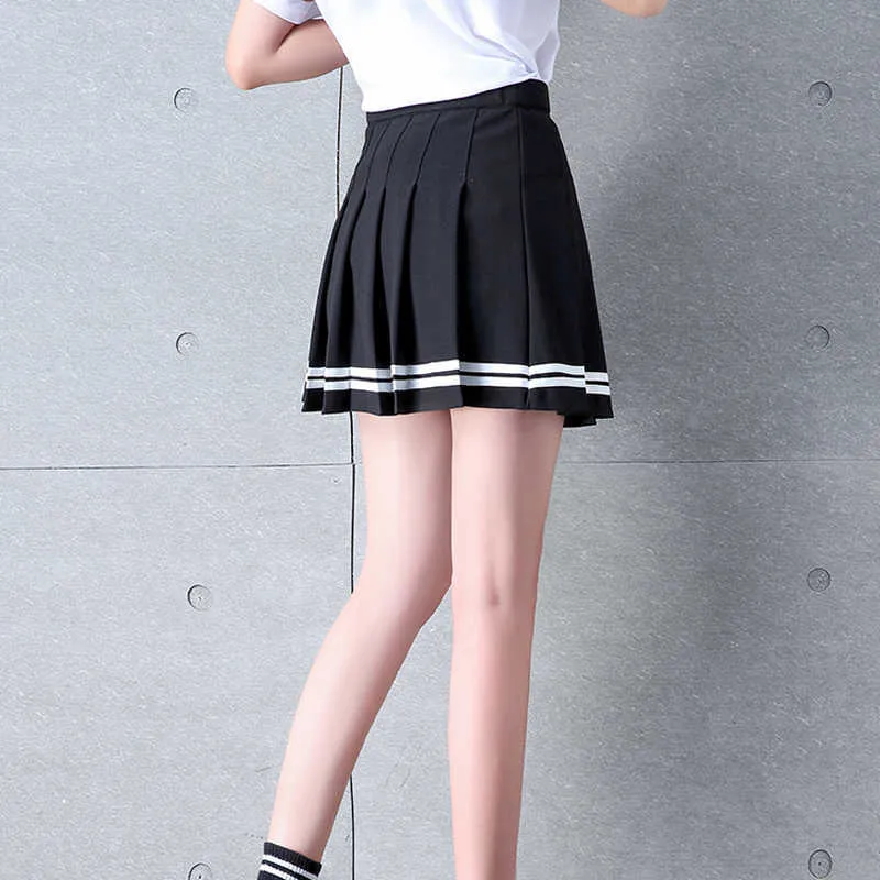 Y2k été mode coréenne courte femmes jupe décontracté mince élastique taille haute rayé Harajuku plissé Plaid A-ligne Mini jupes 210621