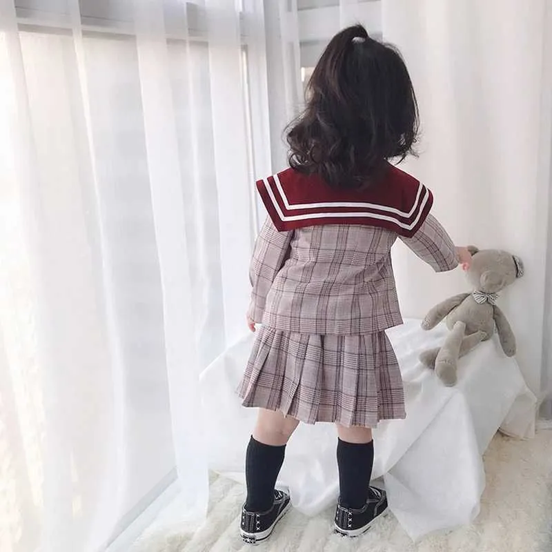 Kids Clothes Children's Clothing Girls Western Style Cute College Striped Suit Autumn Spring Baby 210528