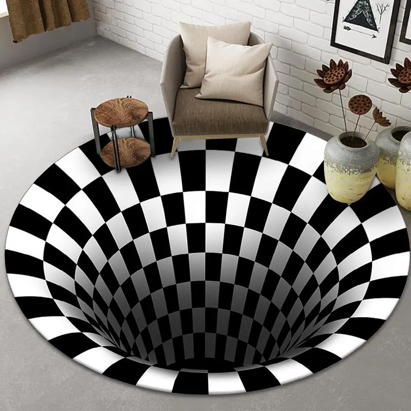 Tapis rond tapis Clown piège Vision zone tapis Halloween 3D tapis géométrique salon tapis couloir décoration de noël 289H