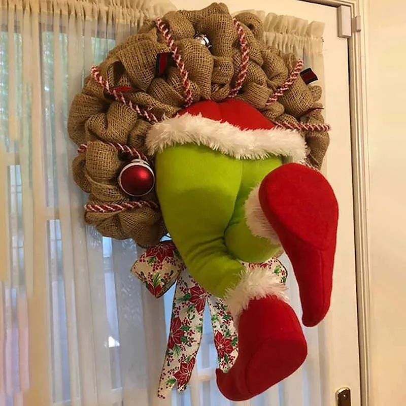 Christmas Thief Burlap Wreath Stealer Design Decoração de árvore de Natal Decoração de Garland decoração da casa da frente da porta da frente H4049604