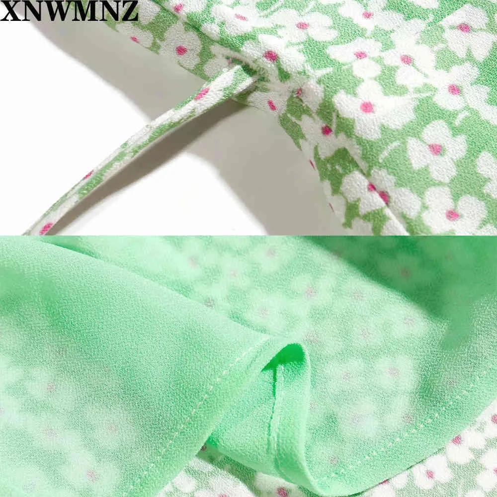 Francja Green Pastel Hydrang Drukuj Vestido Moda Mocowanie mocujące Przyciski Side Kobiety Midi Dress Vintage Gabin Wrap 210520