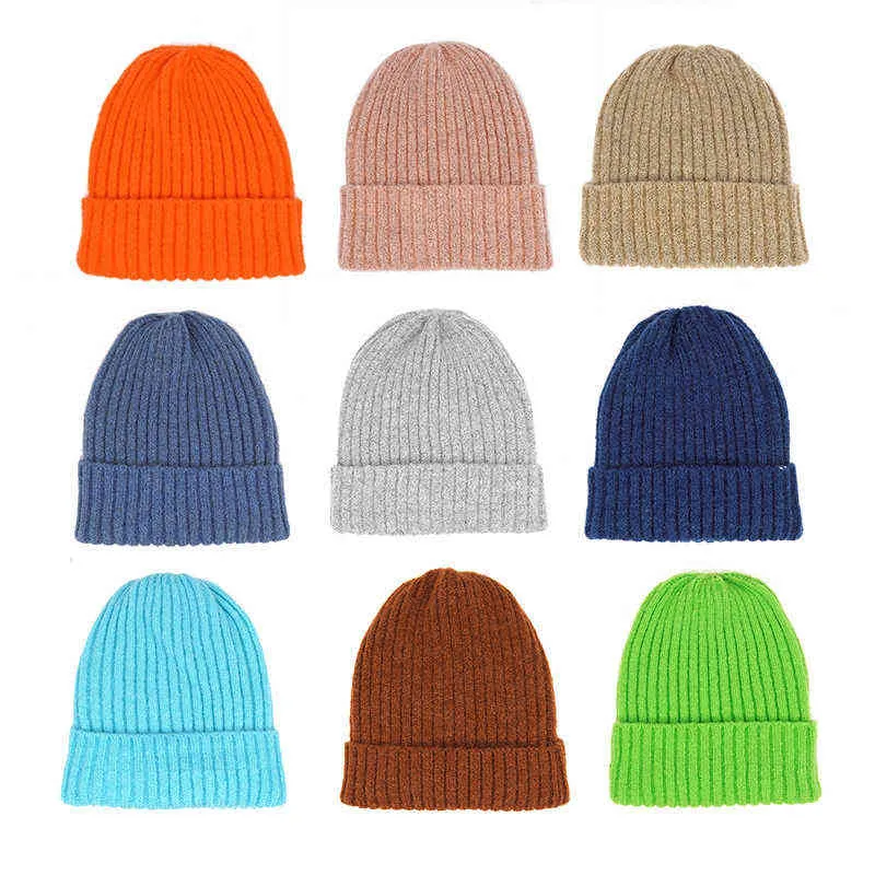 2021 godis färger stickad vinter beanie hatt kvinnor män mode solid tjockna varm mjuk trendig hatt kvinnlig y21111