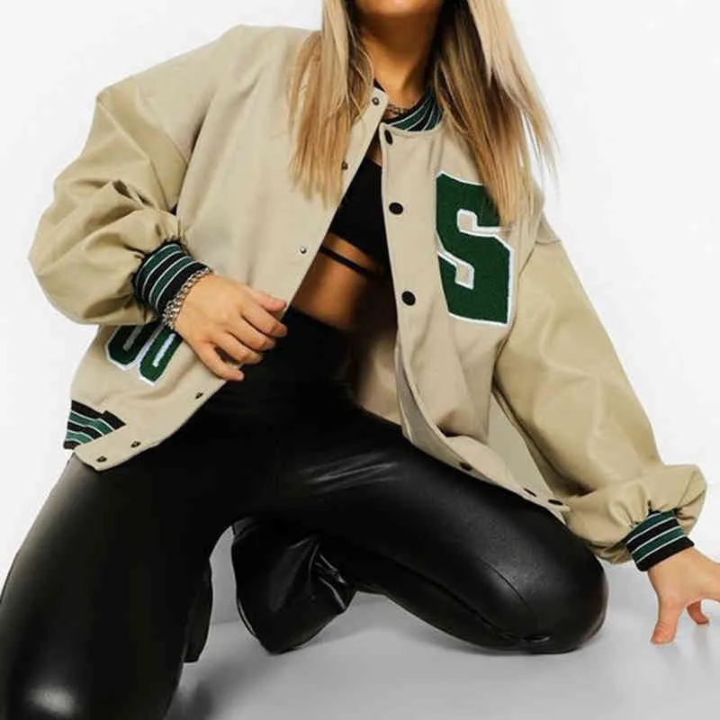 2021 herbst Vibe Stil Baseball Uniform Neue Stickerei Bomber Jacke für Frauen Mode Retro Kleidung Streetwear Übergroßen Mantel