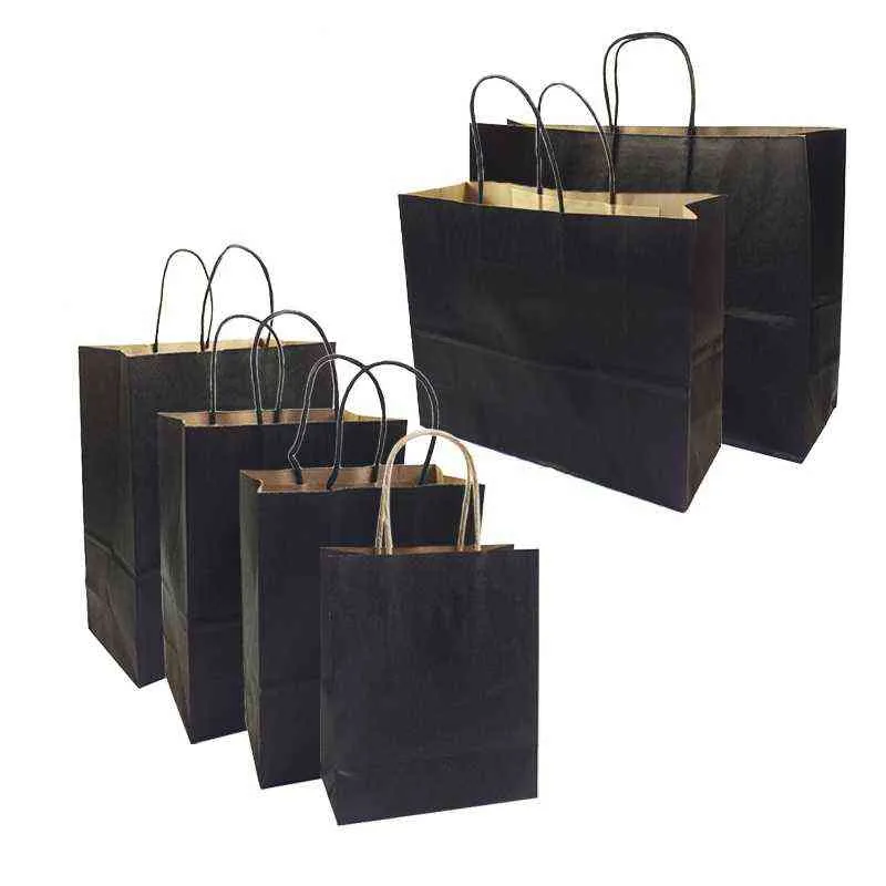 10 Stück / Los Geschenktüten mit Griffen Multifunktions-High-End-Schwarzpapiertüten 6 Größen Recycelbare Umweltschutztasche 211108