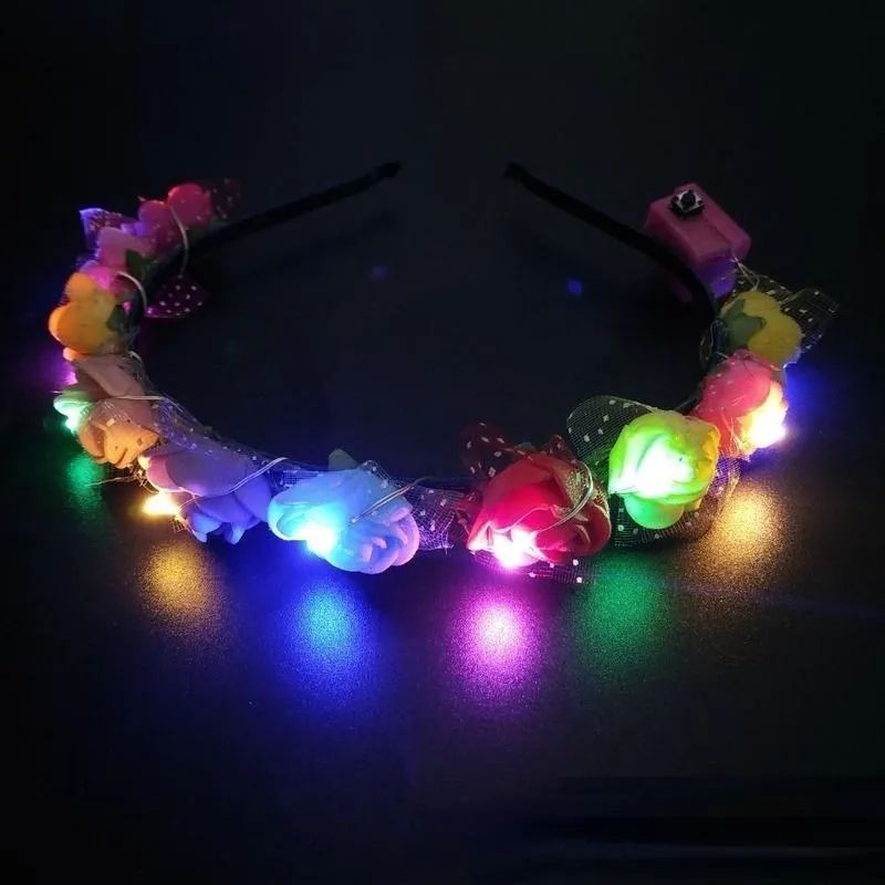 Décoration de fête LED lumière lumineuse lumineuse couronne de fleurs bandeau enfants adultes filles mariage mariée fantaisie robe headwear274u