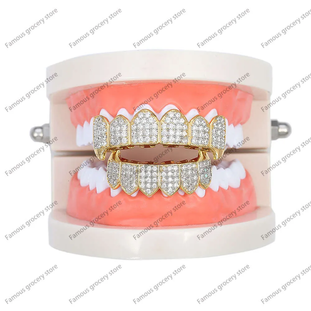 2021 Grills bretelle hip hop oro Zanne micro intarsiato zircone denti tendenza corpo decorativo1046393