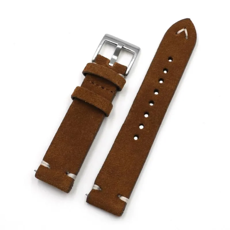 Bracelets de montre Bracelet en daim vintage 18mm 20mm 22mm 24mm Bracelet de montre en cuir fait à la main Remplacement Tan Gris Beige Couleur pour hommes femmes Watc210Y