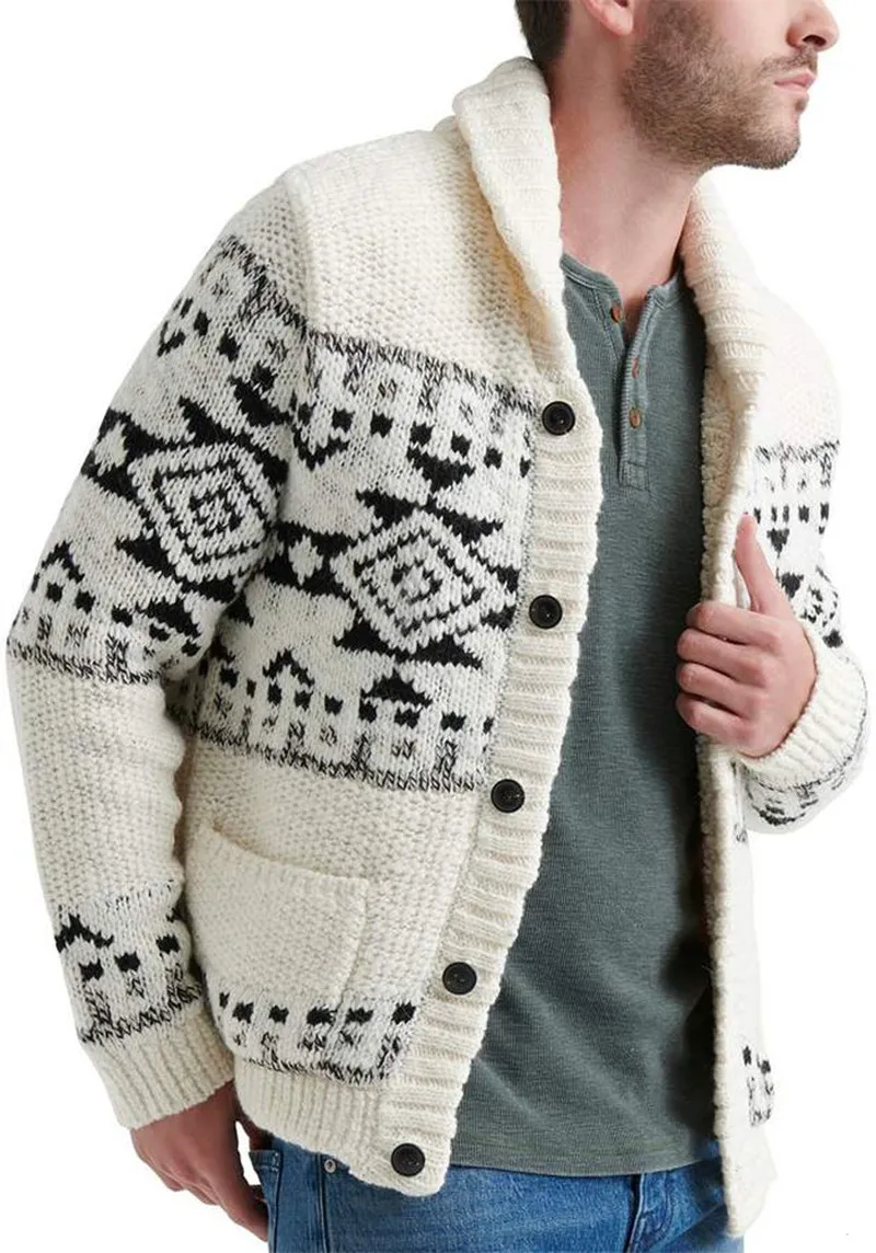 Mens Knitted Sweater Coat Geometric Print Autumn New Arrivals Button Cardigan Fashion Classic Sweater Daily Casual Mens Clothes