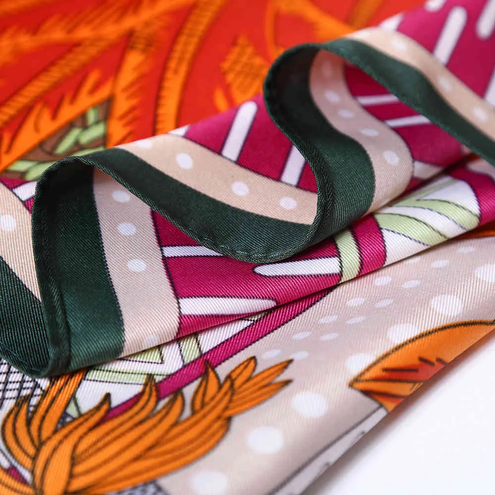 130 cm * 130 cm Hochwertige große quadratische Schals, Twill-Seidenschal der Luxusmarke H mit Walddruck für Damen und Stirnband