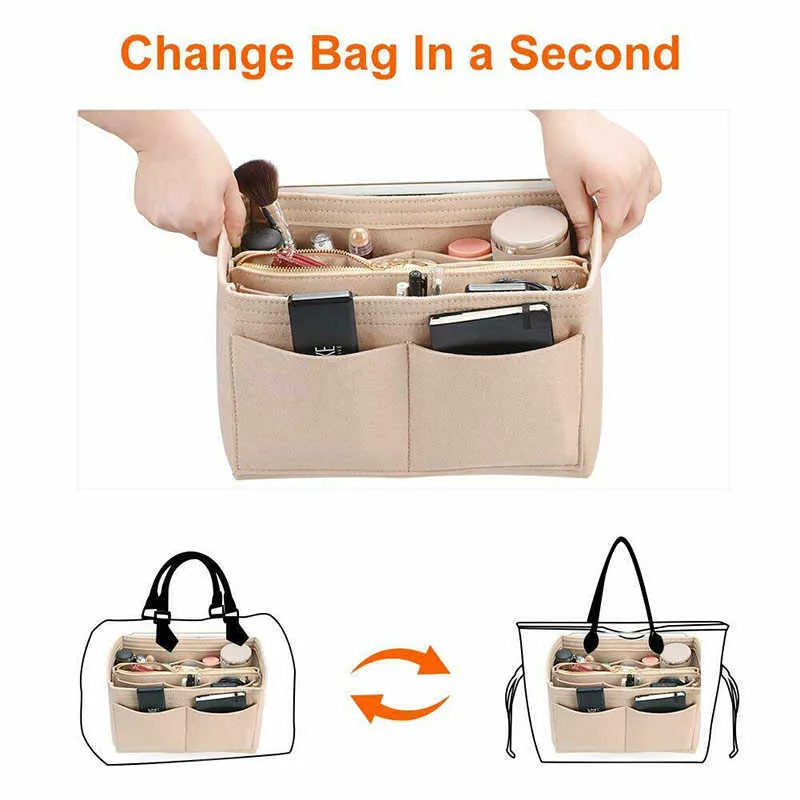 Felt Purse Insert Organizer Portable Cosmetic Bag Fit For Handbag Tote Various Bag Fashion Makeup Bag Organizer Necessaire 2107292881