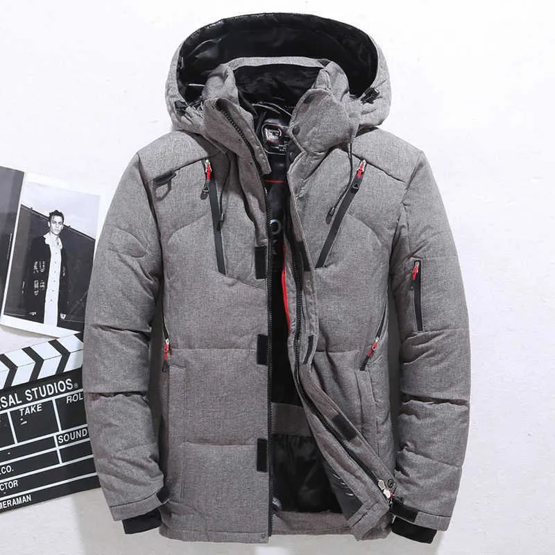 カジュアルな冬の暖かい雪のジャケット紳士服ホワイトアヒルダウンジャケットパーカー厚いコート男性 -  20度ウインドブレーカーパーク211014
