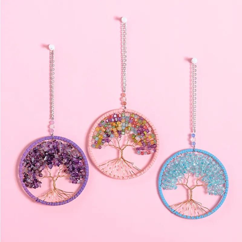 Crystasl Tree of Life Home Decor Wall Hang Hand made Dream Catcher Christmas ornament decoration Blue purple