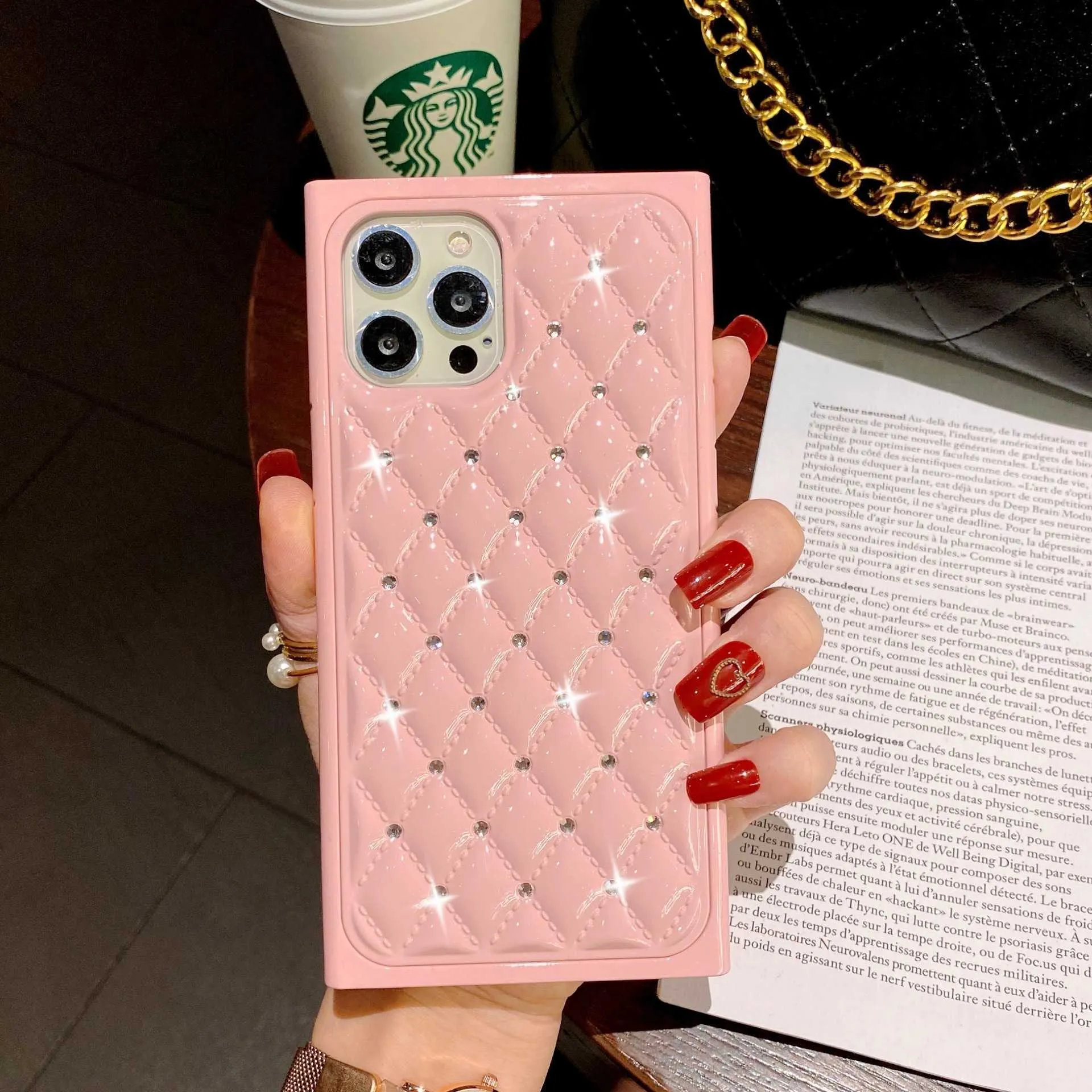 Suitable for iphone13 mobile phone case square diamond inlaid small fragrance 11pro full package xsmax iphone 12 protective sleeve 7 8