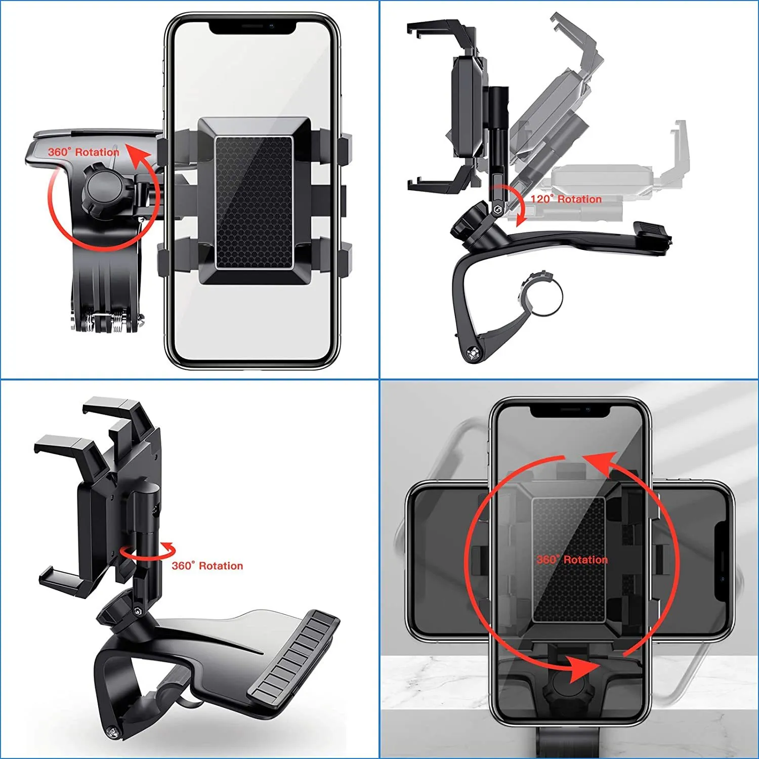 Fimilef Support de téléphone portable, support de smartphone réglable pour tableau de bord, support universel pour téléphone portable de voiture à 1200 degrés