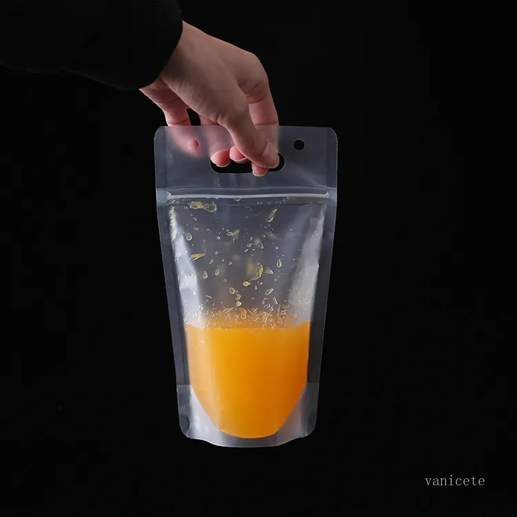 Pochettes pour boissons transparentes Sacs givré Zipper Stand-up Sac à boire en plastique avec support Refermable Drinkware T2I51869