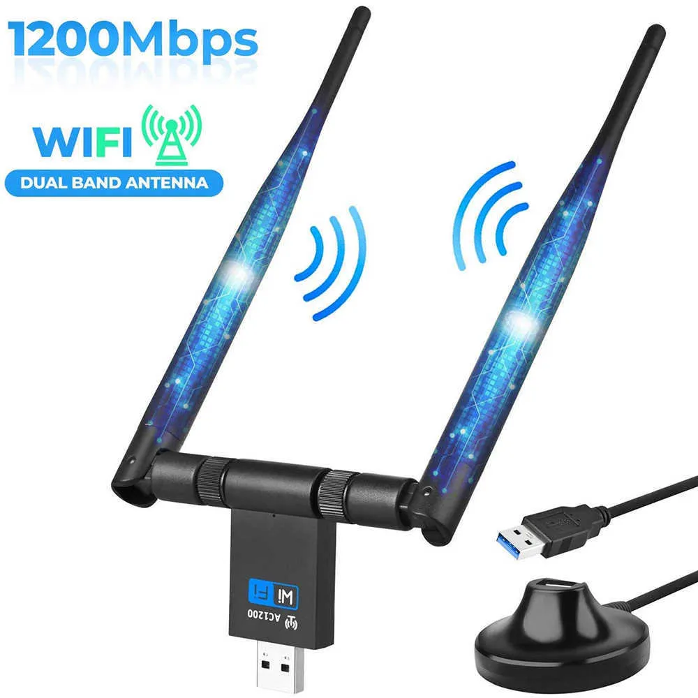 Scheda di rete wireless con doppia antenna Ricevitore WiFi USB da 1200 m Ricevitore wireless dual-band 5.8G/2.4G PC