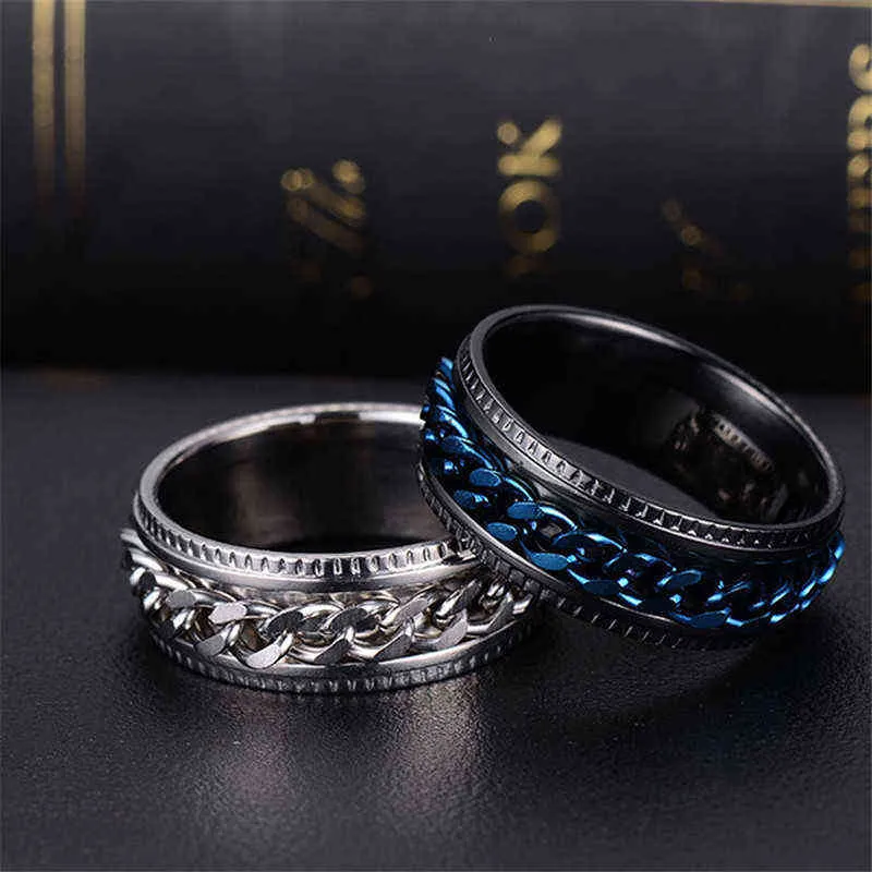 Mode cool roestvrij staal roteerbare mannen ring hoge kwaliteit spinner ketting punk vrouwen voor feest sieraden accessoires JZ576 G1125