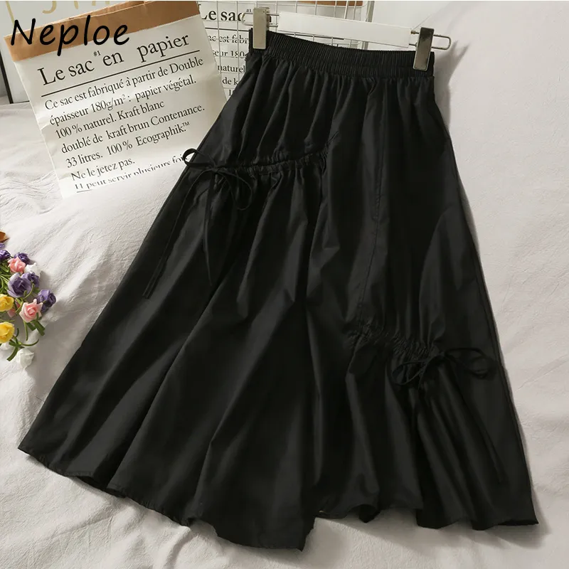 Neploeハイウエストヒップドローストリングプリーツデザインスカート女性不規則なファッション夏の外装ルーズジュープフェムメ因果210510