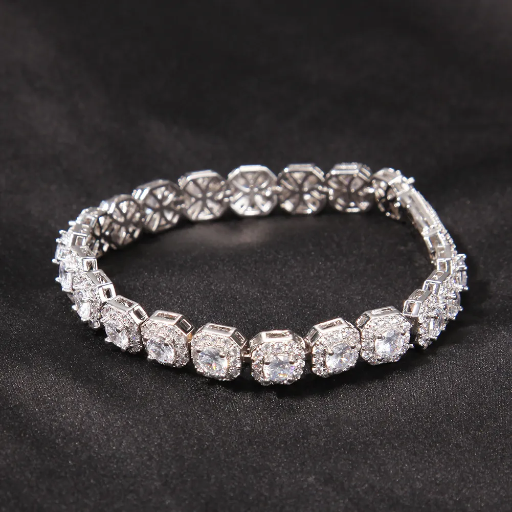 9MM carré sucre de roche Zircon diamant Tennis bracelet chaîne cubique Zircone 14K or chaînes hommes bijoux Hip Hop Bracelets274H