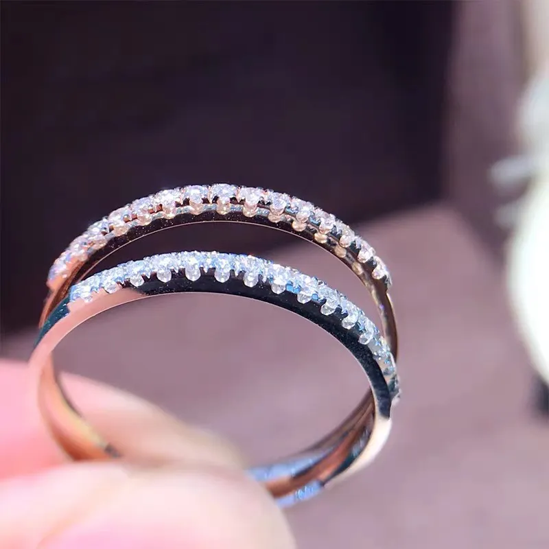 With Certificate 100% Original 925 Sterling Silver 2MM Thin Semi-circle CZ Paved Finger Stacking Rings No Fade Allergy Free ZR002