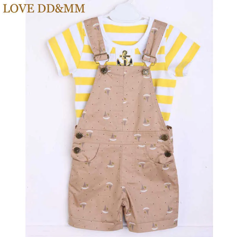 LOVE DD&MM Boys Sets Summer Children's Clothing Boys Casual Striped Short-Sleeved T-Shirt + Fashion Bib Suit 210715