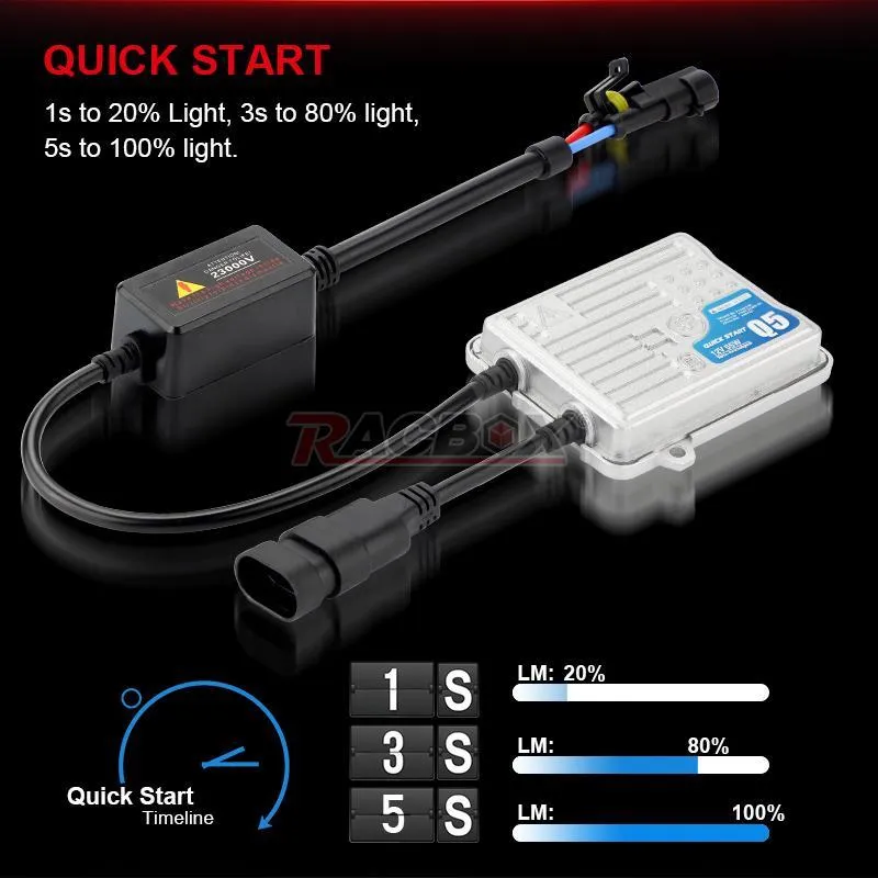 RACBOX AC 55W Snabbstart CANBUS Ballast HID Xenon Conversion Headlight Kit H4H1 H3 H7 H11 9005 HB3 9006 HB4 4300K ​​6000K 8000K