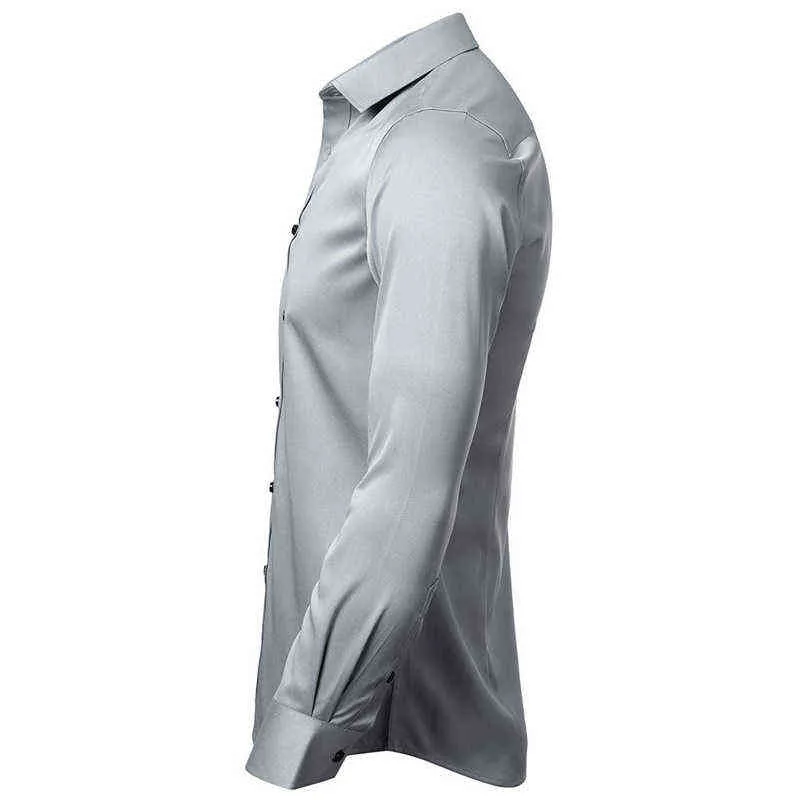Camisa de fibra de bambu elástica cinza masculina nova marca camisas masculinas de manga comprida não passa a ferro fácil de cuidar negócios trabalho chemise homme xxl g0105